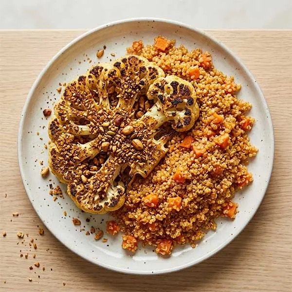 Dukkah Crusted Cauliflower Steak with Carrot Quinoa